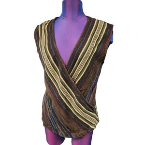 American Living Striped Faux Wrap Sleeveless Knit Top‎ Size Large Women's E39